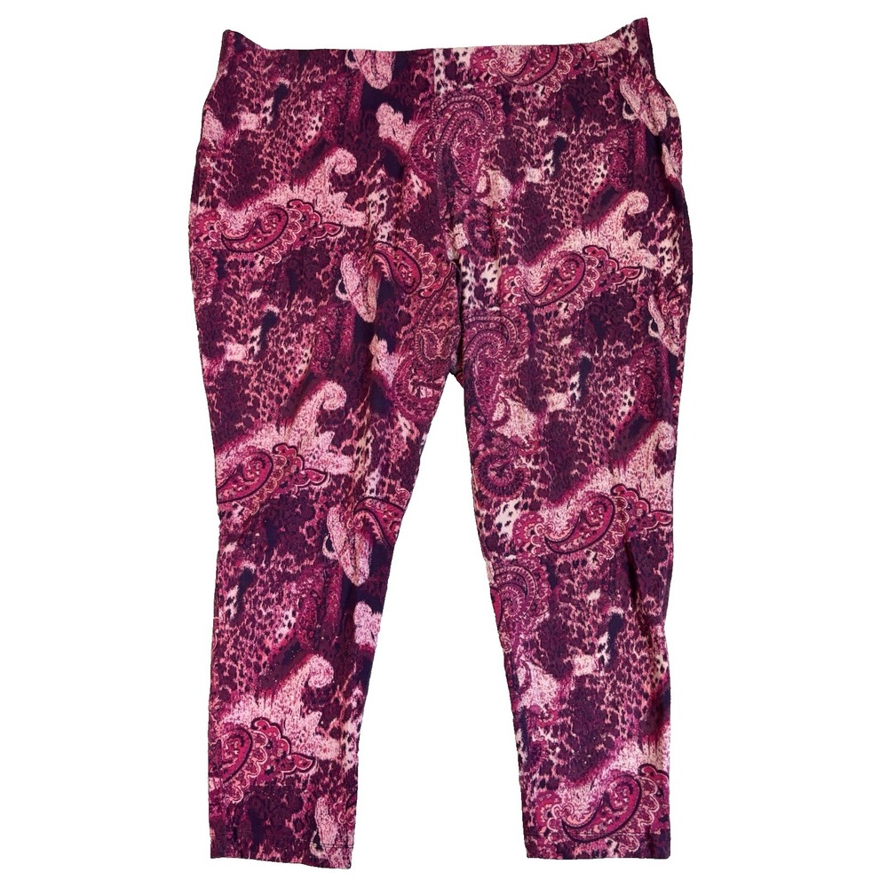 Liz Lange Women's 3X Pink Paisley Ankle Leggings Comfort Knit Stretch Athleisure
